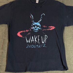 Black Graphic Tee with Wake Up Design